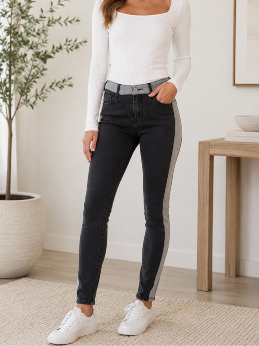 Koral Black & Gray Two-Tone Stretch Jeans Size L Colorblock Skinny Pants